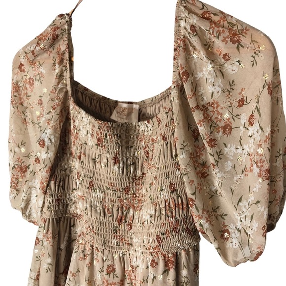 Audrey Parks For Francesca's Smocked Dress M Puff Sleeve Cottage Romantic Floral - Picture 5 of 9